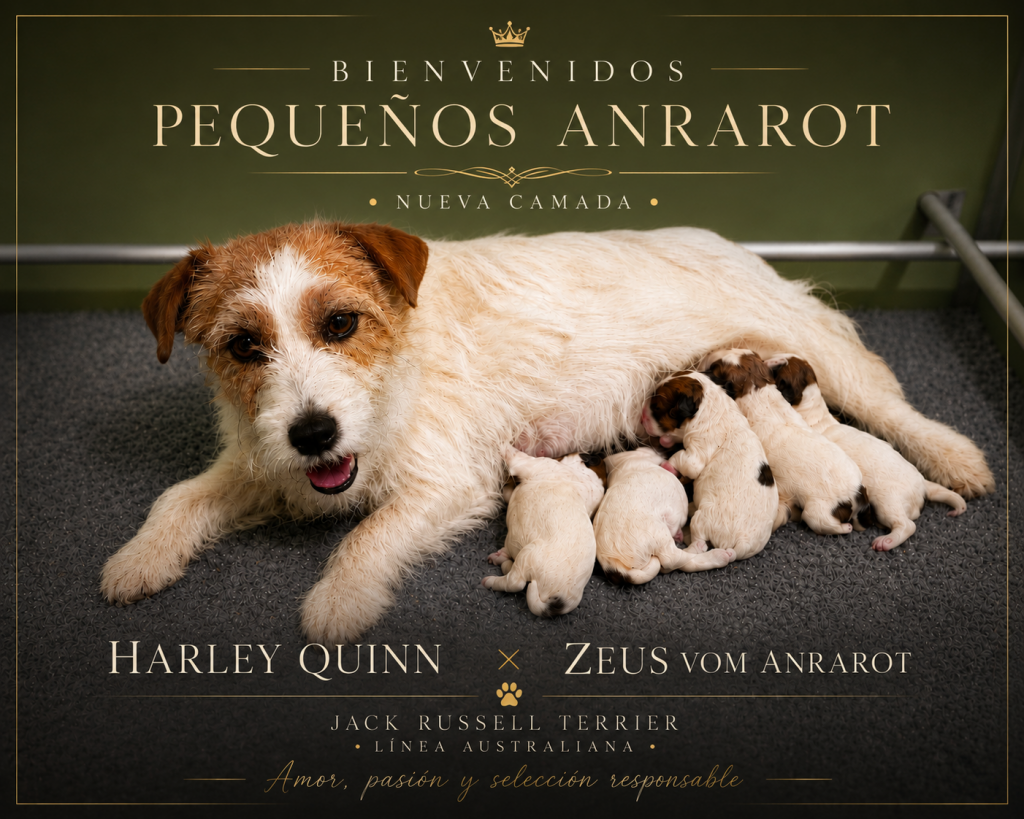 Camada de cachorros Jack Russell Terrier de Harley Quinn y Zeus Vom Anrarot
