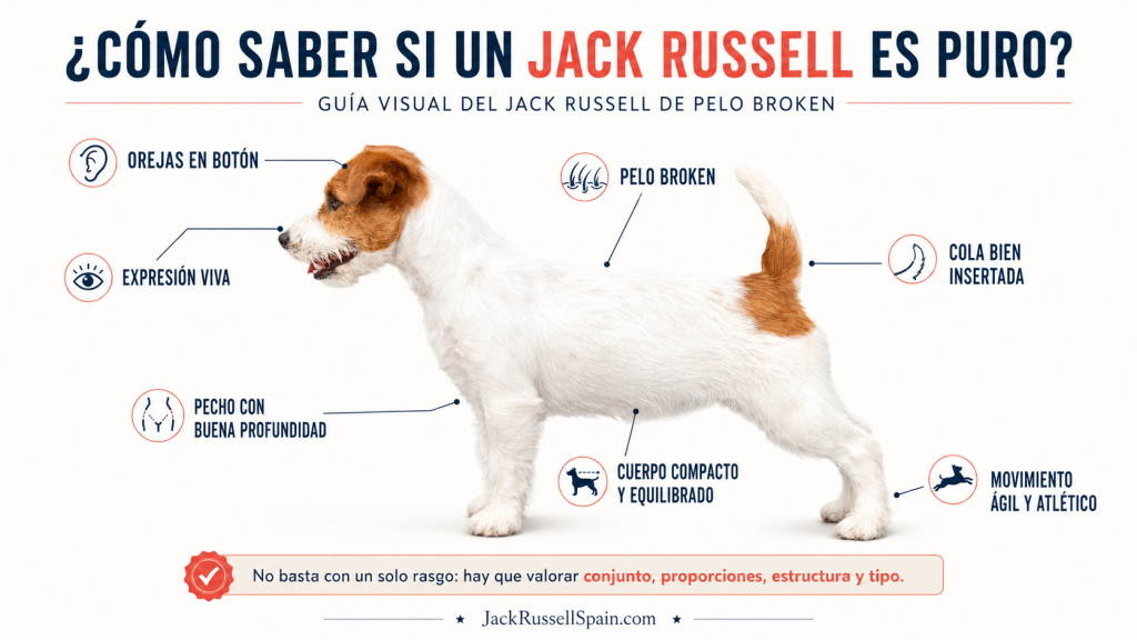 Infografía para reconocer un Jack Russell Terrier de pelo broken según sus características y proporciones