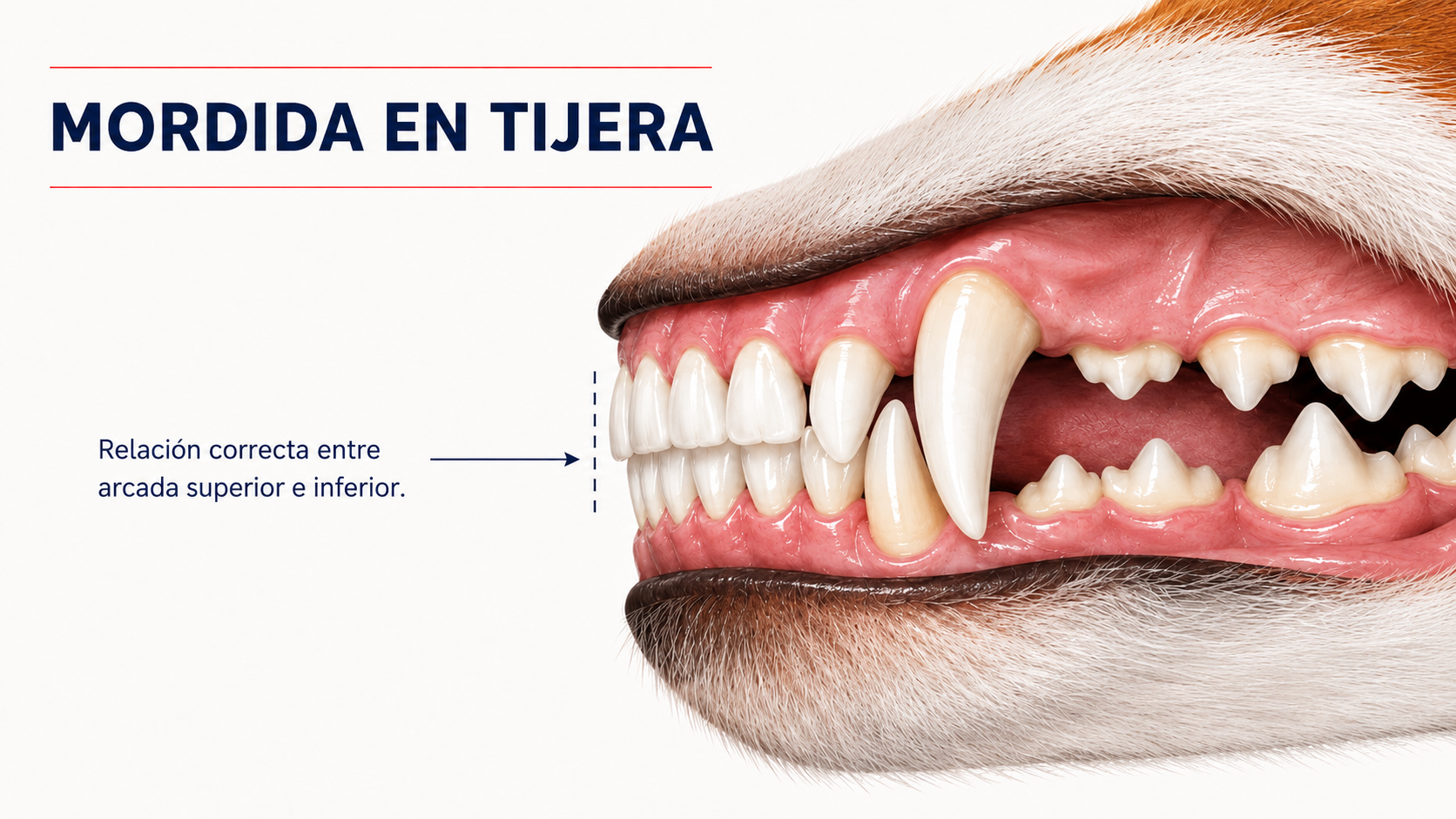Mordida en tijera correcta de un Jack Russell Terrier mostrando incisivos y caninos superiores e inferiores