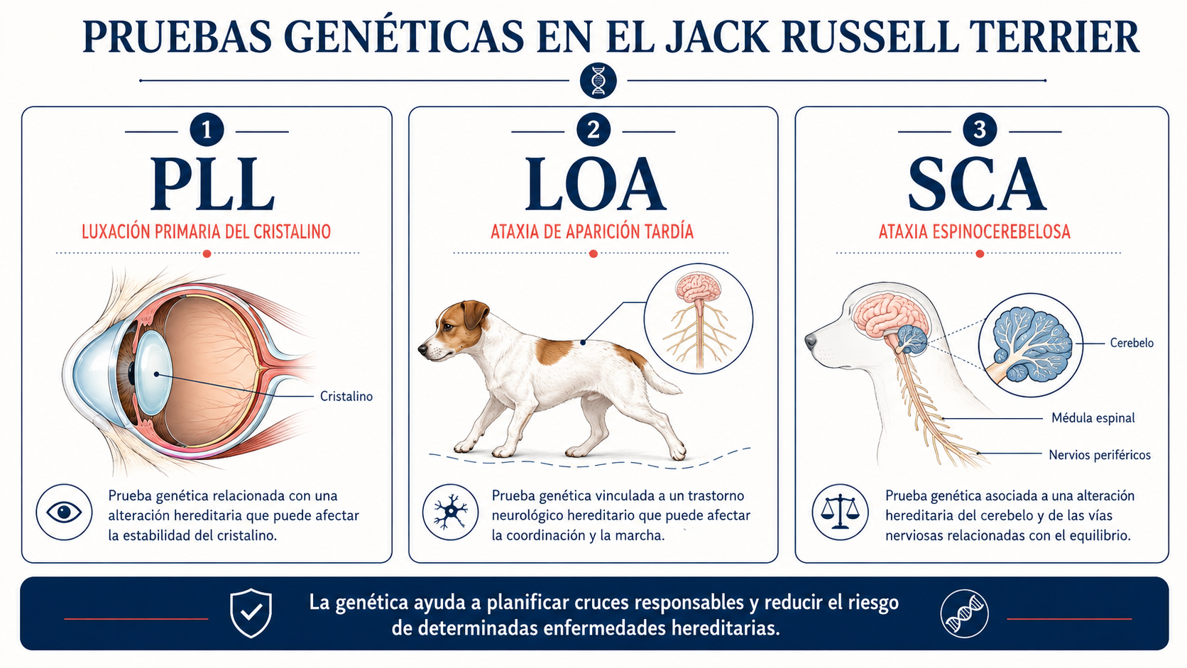 Pruebas genéticas PLL, LOA y SCA en el Jack Russell Terrier