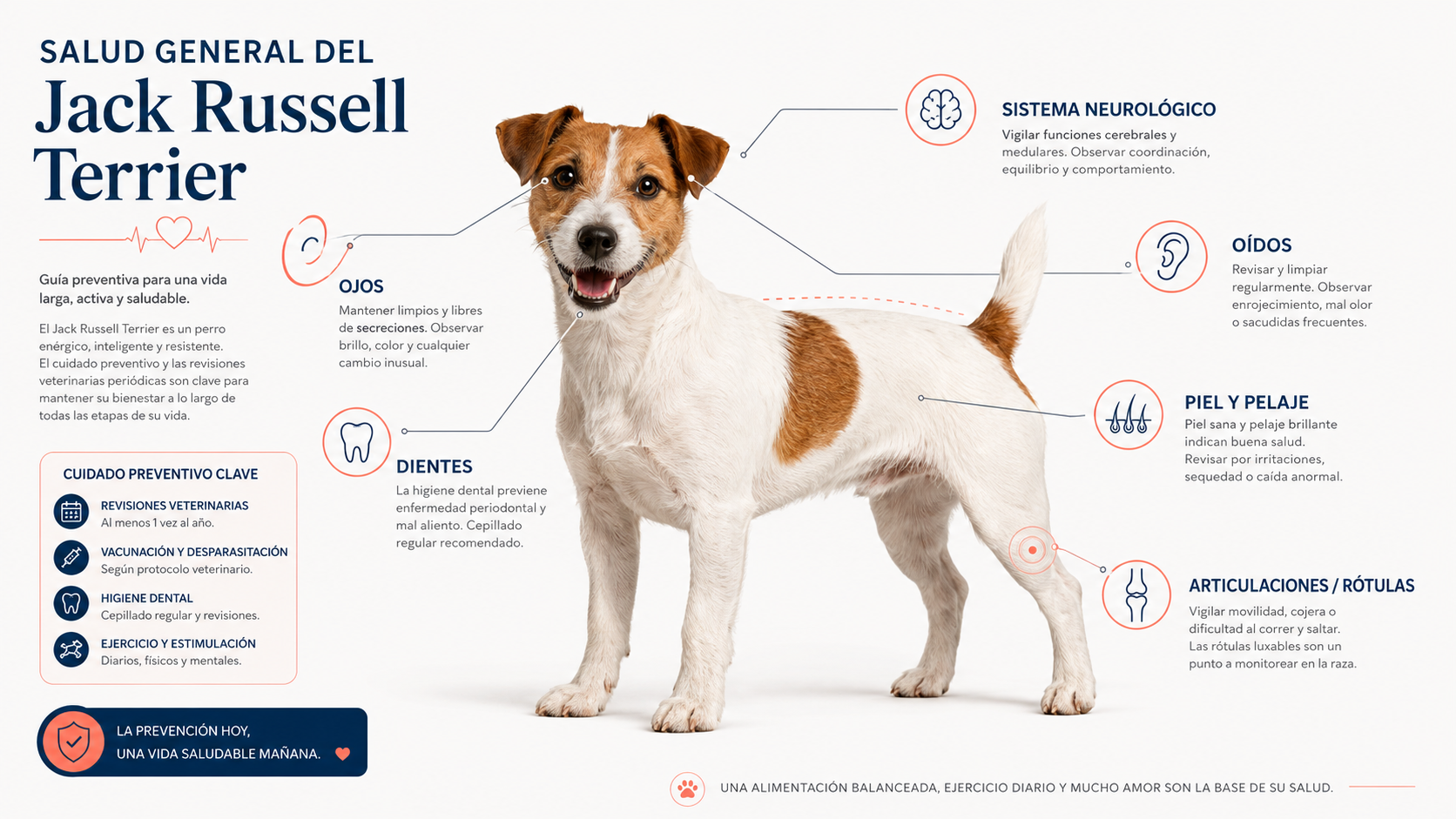 Salud del Jack Russell Terrier: ojos, oídos, dientes, piel, articulaciones y sistema neurológico