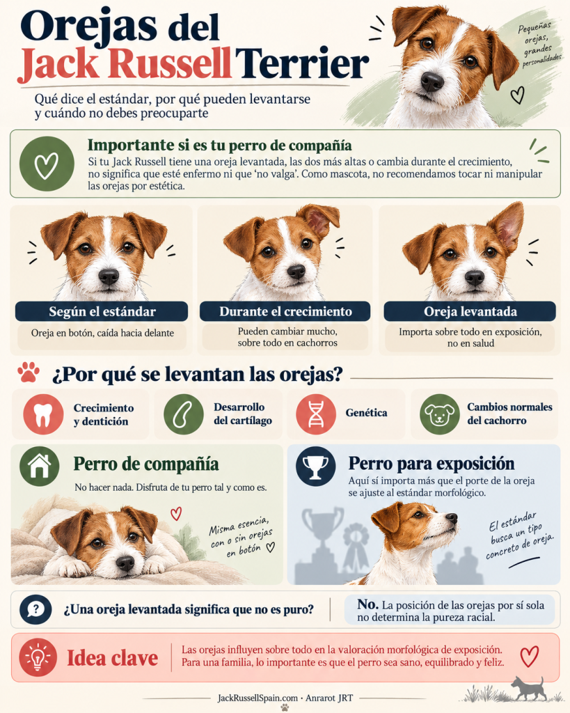 Infografía sobre las orejas del Jack Russell Terrier, el estándar de exposición